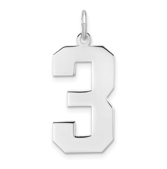 Sterling Silver Rhodium plated Polished Number 3 Charm