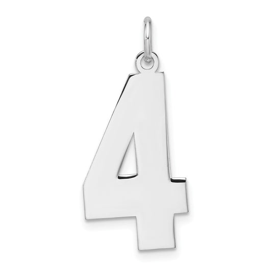 Sterling Silver Rhodium plated Polished Number 4 Charm