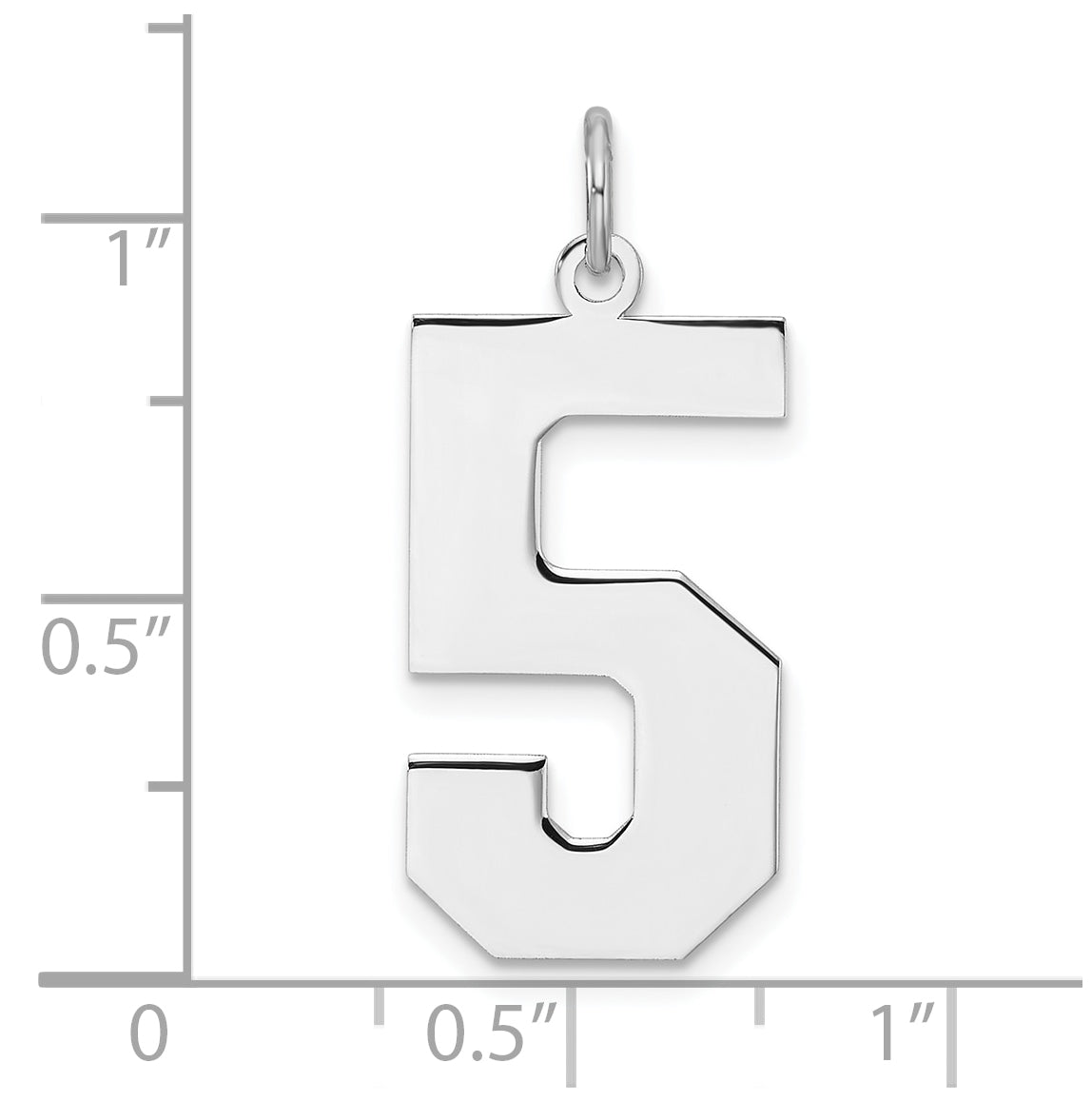 Sterling Silver Rhodium plated Polished Number 5 Charm