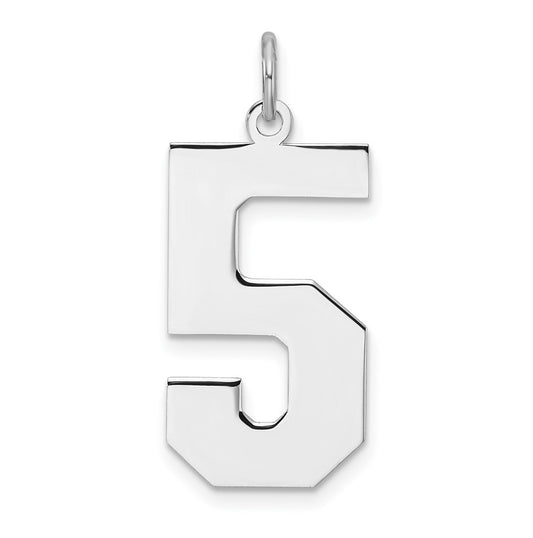 Sterling Silver Rhodium plated Polished Number 5 Charm