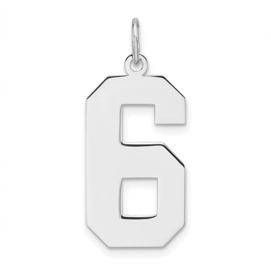 Sterling Silver Rhodium plated Polished Number 6 Charm