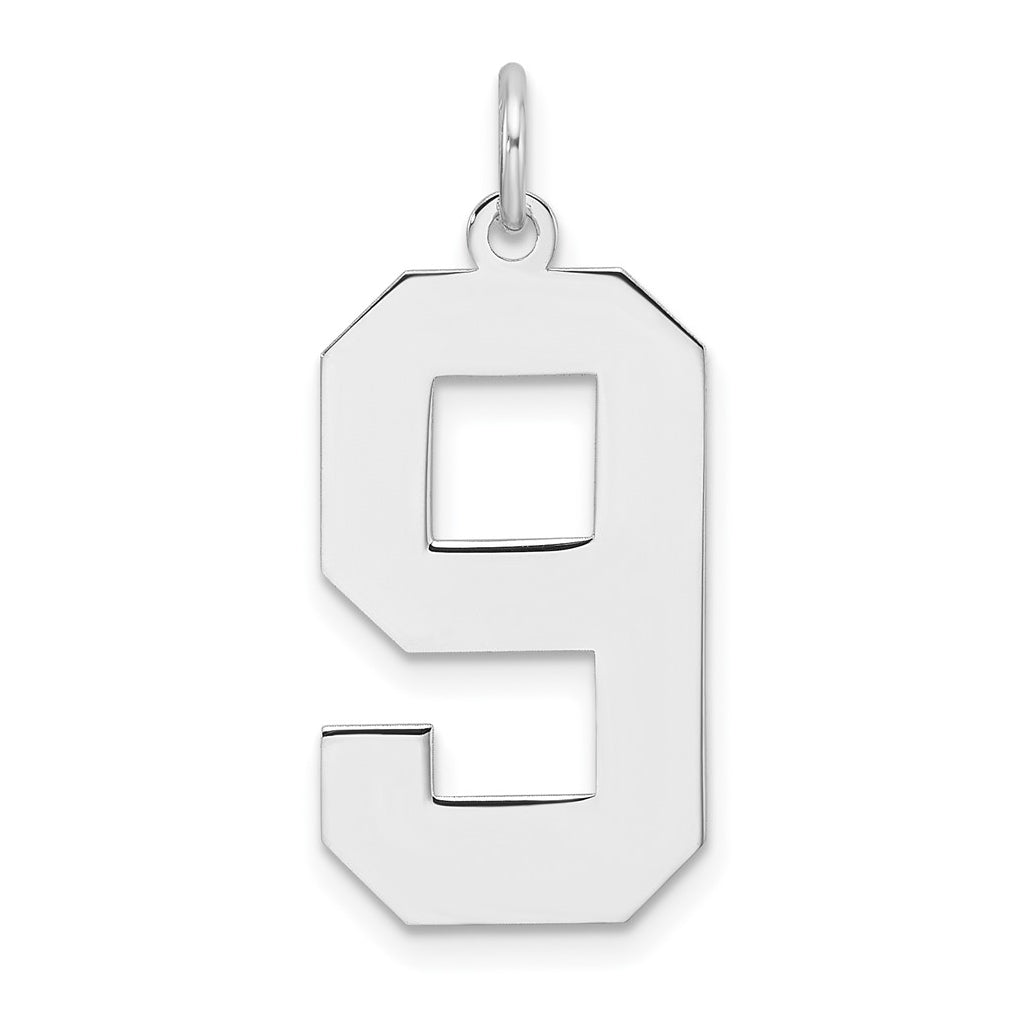 Sterling Silver Rhodium plated Polished Number 9 Charm