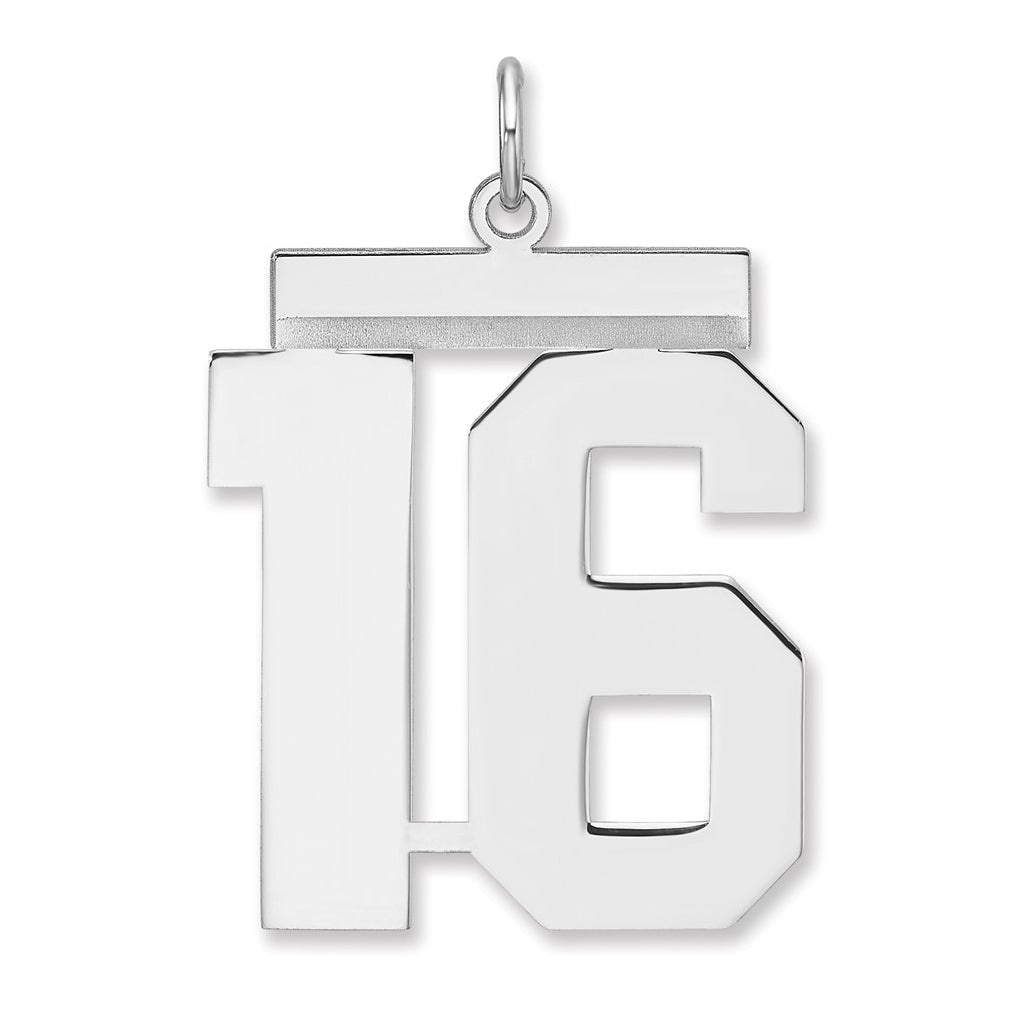 Sterling Silver/Rhodium-plated Polished Number Charm
