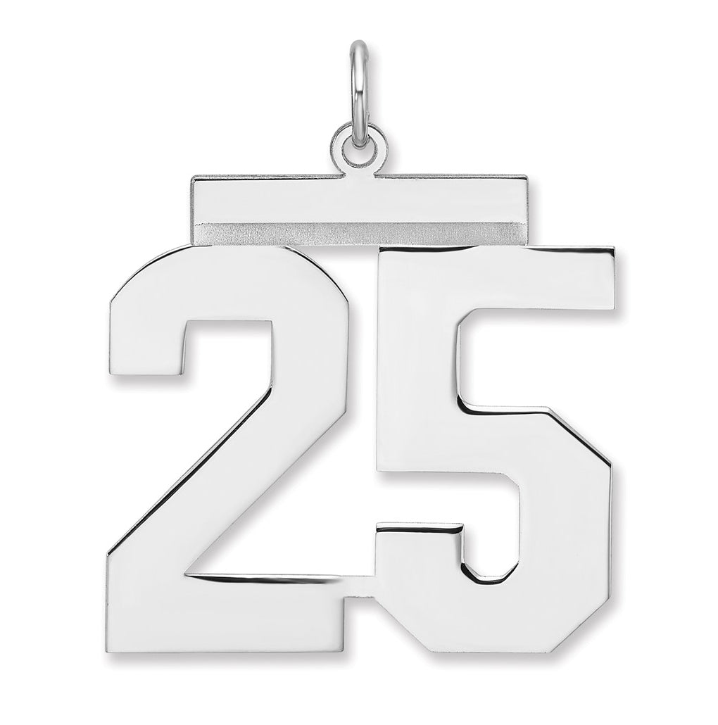 Sterling Silver/Rhodium-plated Polished Number Charm