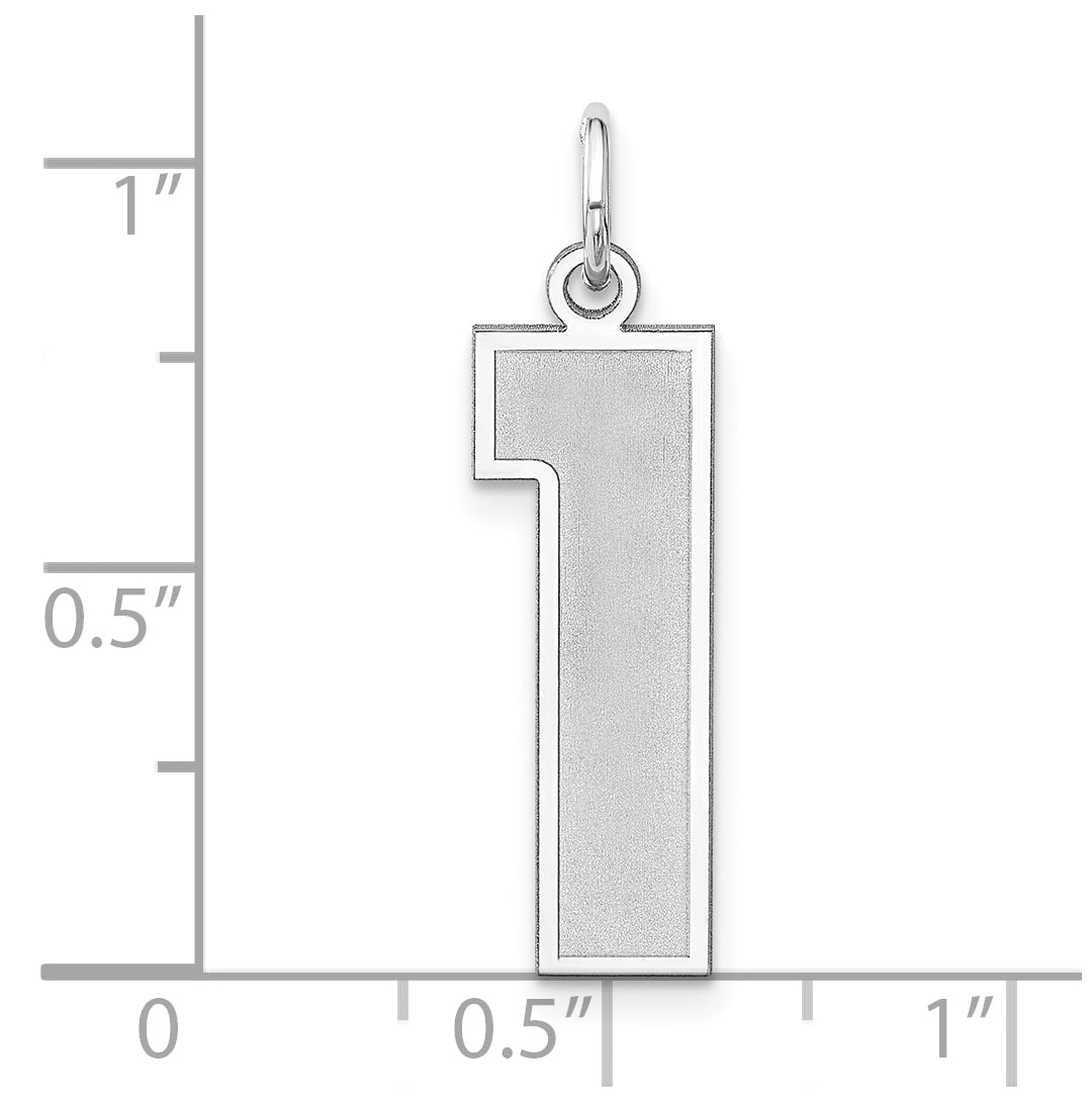 Sterling Silver Rhodium plated Satin Number 1 Charm