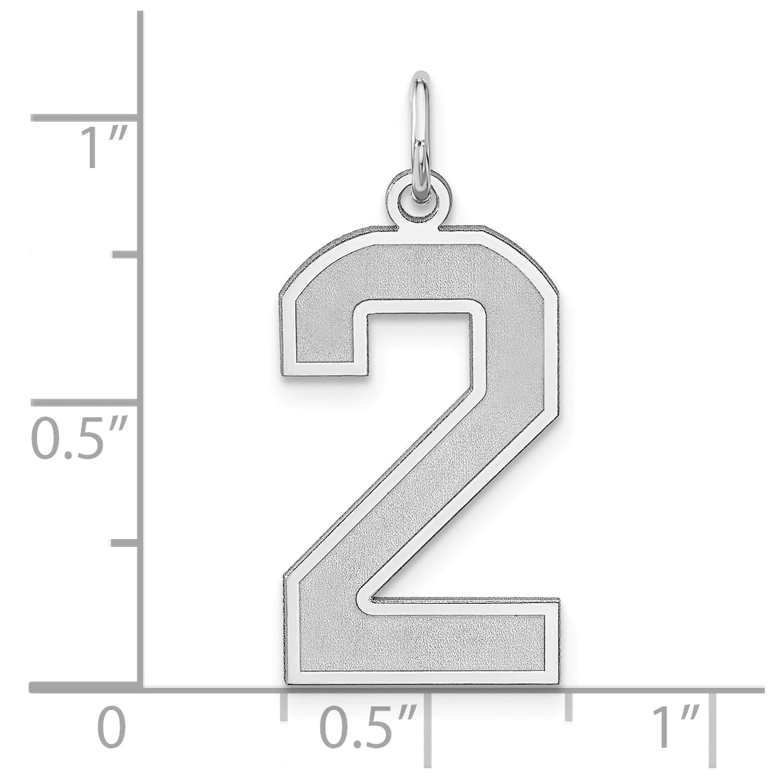 Sterling Silver Rhodium plated Satin Number 2 Charm