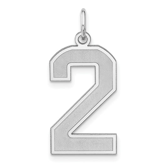 Sterling Silver Rhodium plated Satin Number 2 Charm