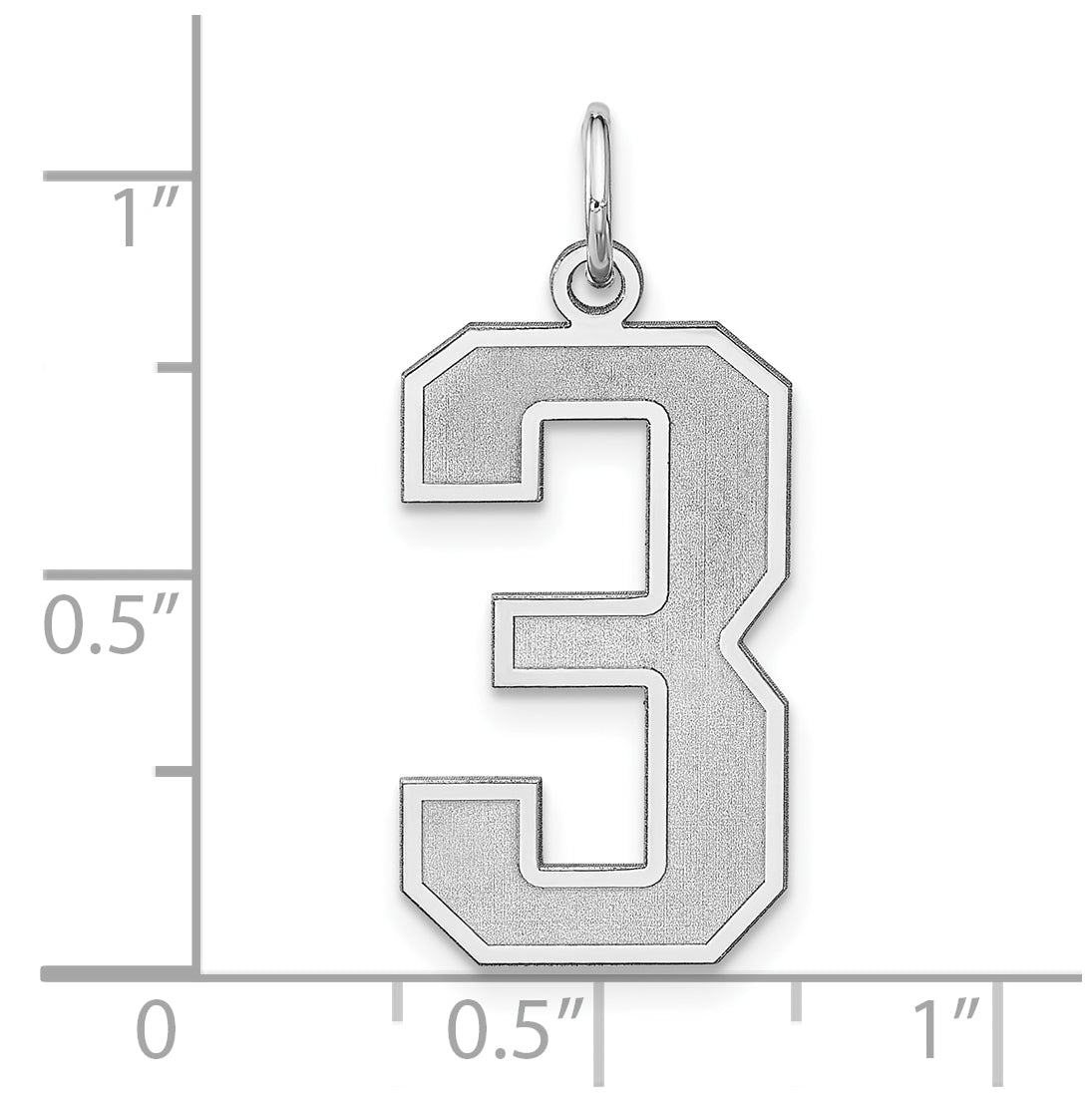Sterling Silver Rhodium plated Satin Number 3 Charm