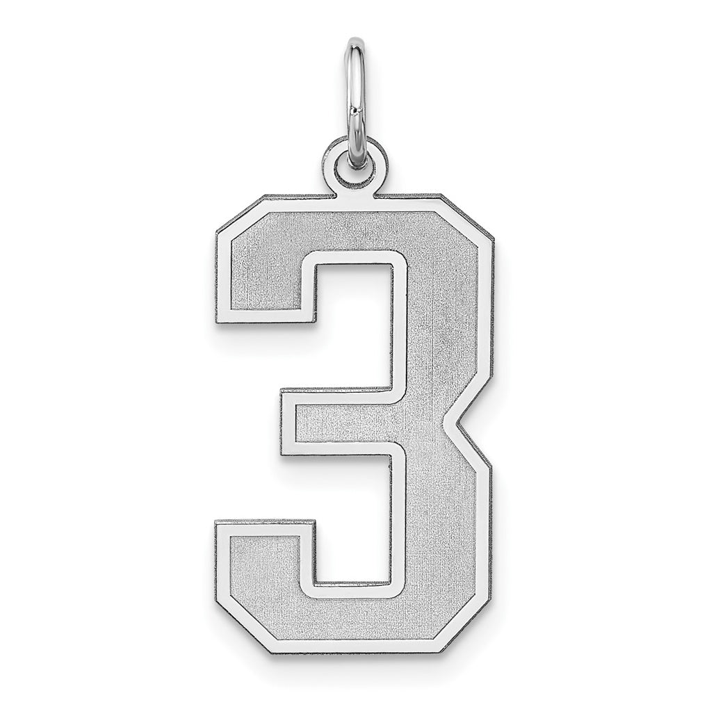 Sterling Silver Rhodium plated Satin Number 3 Charm
