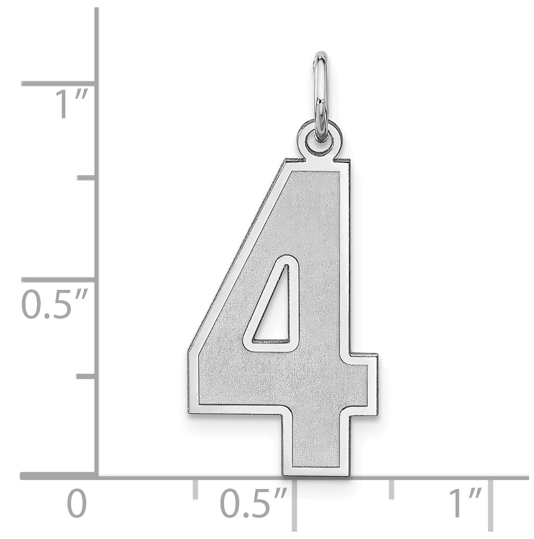 Sterling Silver Rhodium plated Satin Number 4 Charm