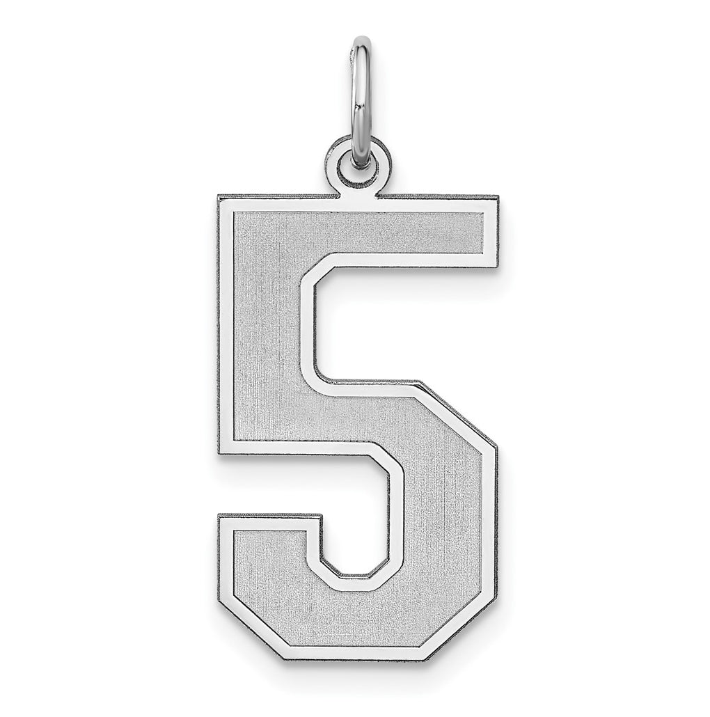 Sterling Silver Rhodium plated Satin Number 5 Charm
