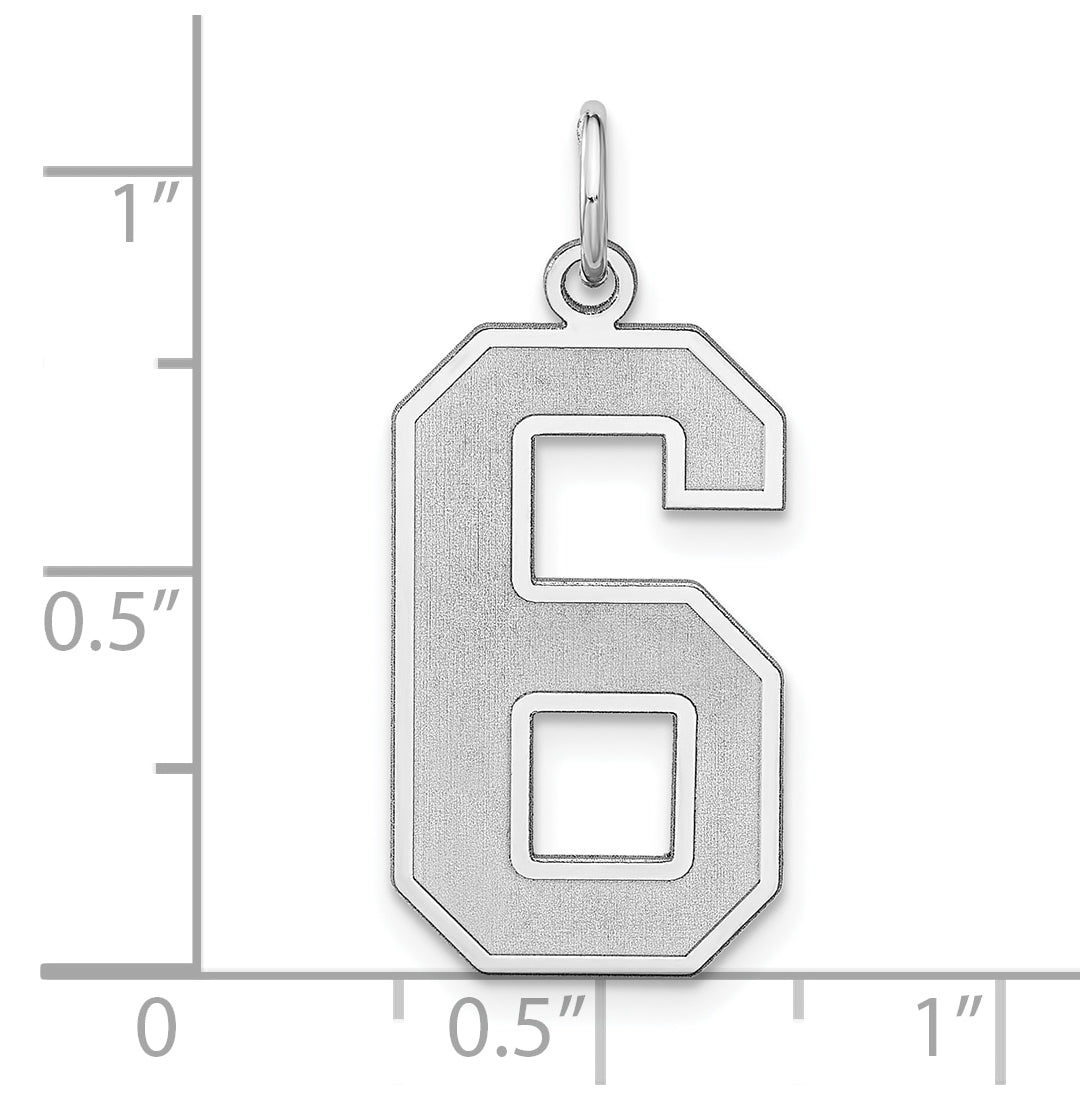Sterling Silver Rhodium plated Satin Number 6 Charm