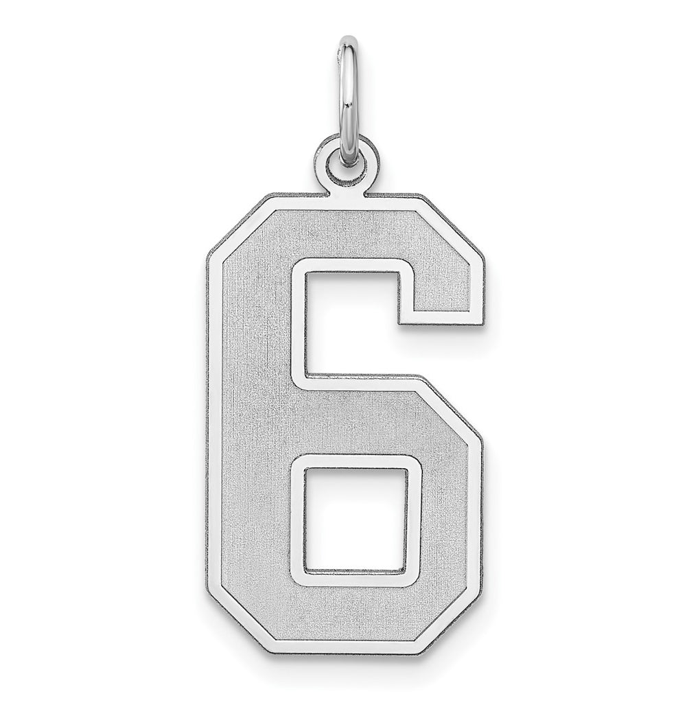 Sterling Silver Rhodium plated Satin Number 6 Charm