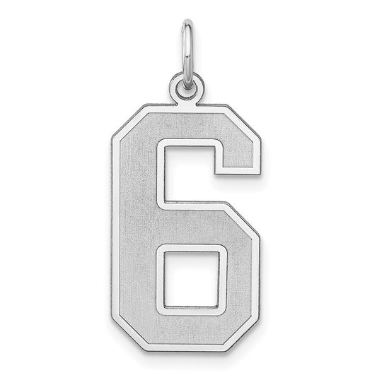 Sterling Silver Rhodium plated Satin Number 6 Charm