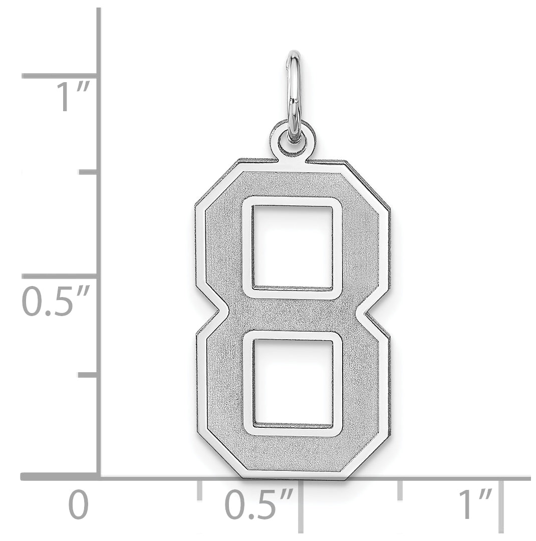 Sterling Silver Rhodium plated Satin Number 8 Charm