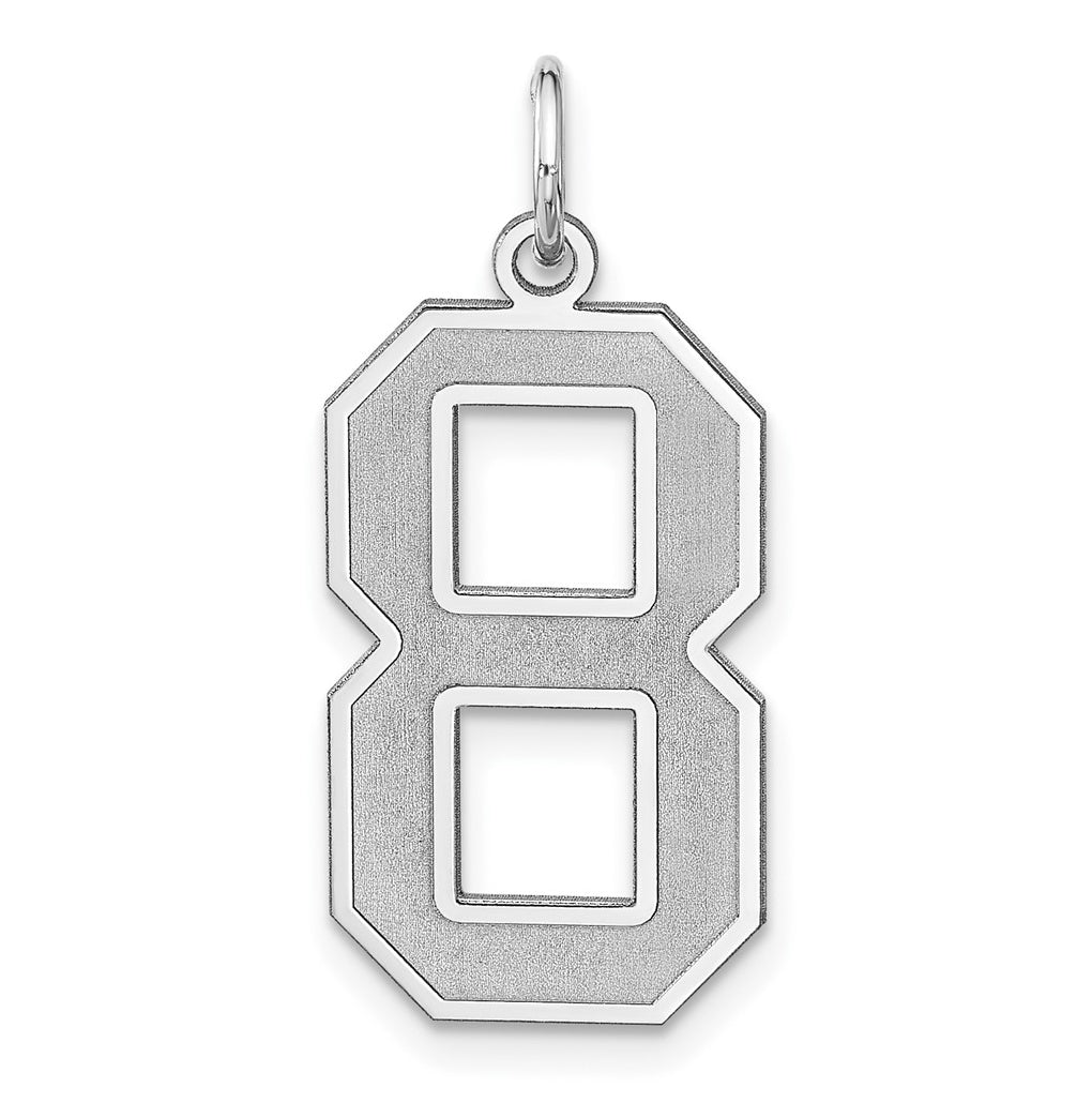 Sterling Silver Rhodium plated Satin Number 8 Charm