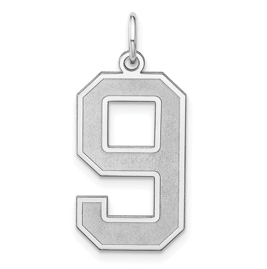 Sterling Silver Rhodium plated Satin Number 9 Charm