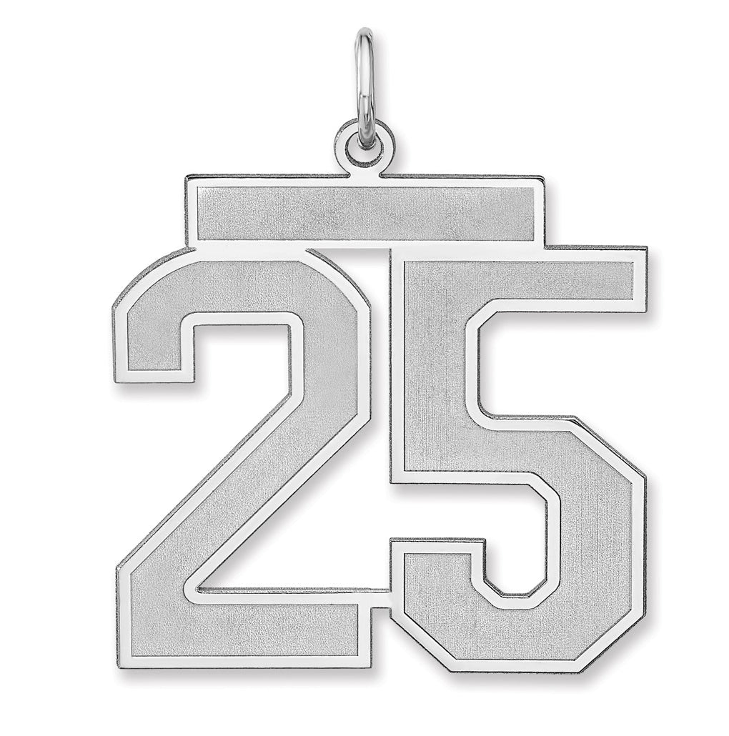 Sterling Silver/Rhodium-plated Satin Number Charm