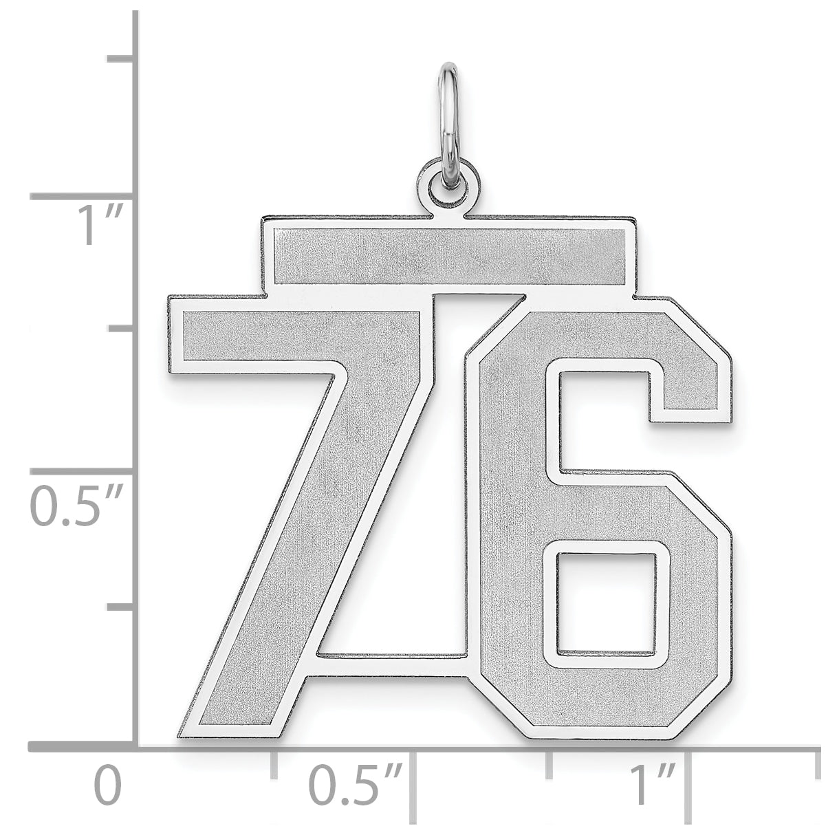 Sterling Silver Rhodium plated Satin Number 76 Charm