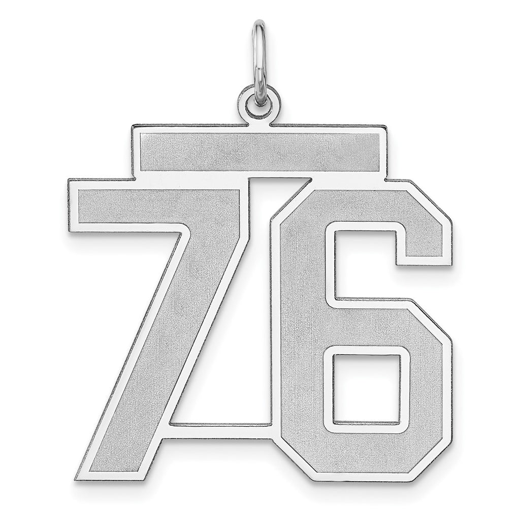 Sterling Silver Rhodium plated Satin Number 76 Charm