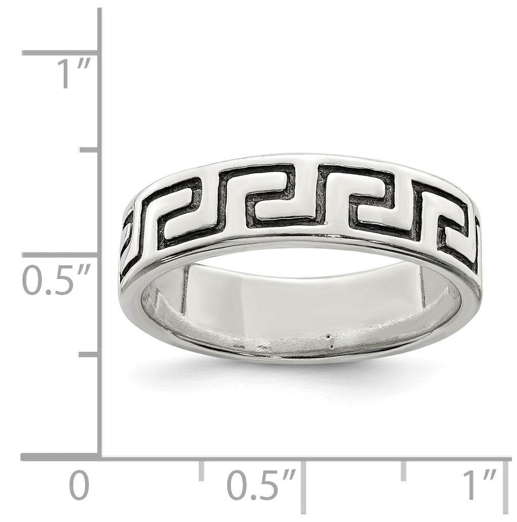 Sterling Silver Antiqued Greek Key Ring, Size 10