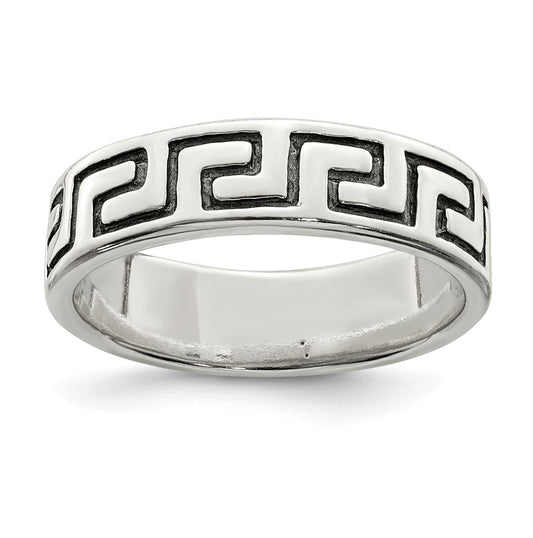 Sterling Silver Antiqued Greek Key Ring, Size 10