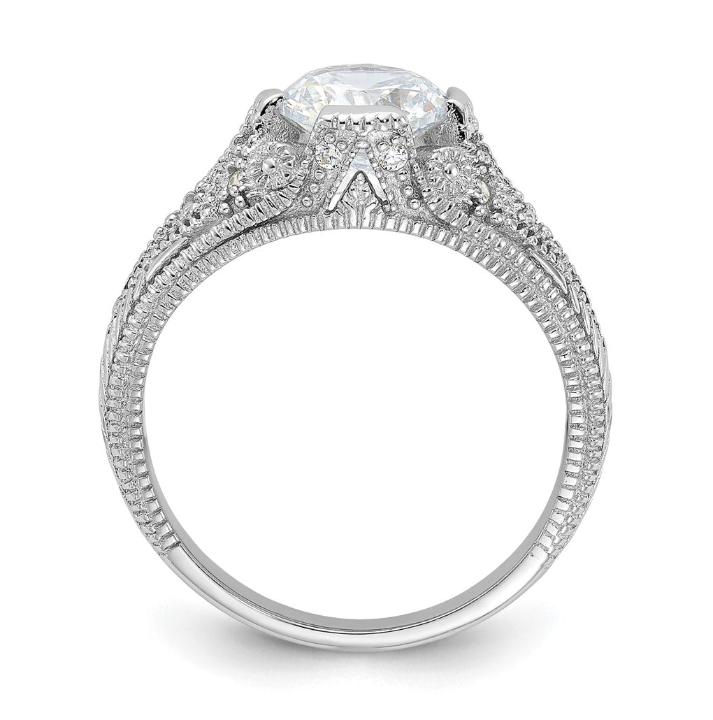 Sterling Silver Rhodium-plated Cubic Zirconia Antique Style Ring – Elegant Jewelry Gift for Birthday, Anniversary, Engagement, Wedding