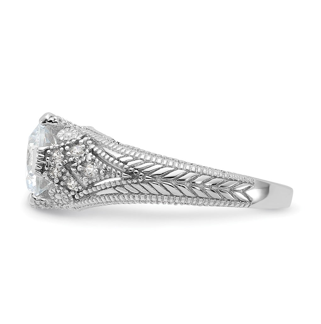 Sterling Silver Rhodium-plated Cubic Zirconia Antique Style Ring – Elegant Jewelry Gift for Birthday, Anniversary, Engagement, Wedding