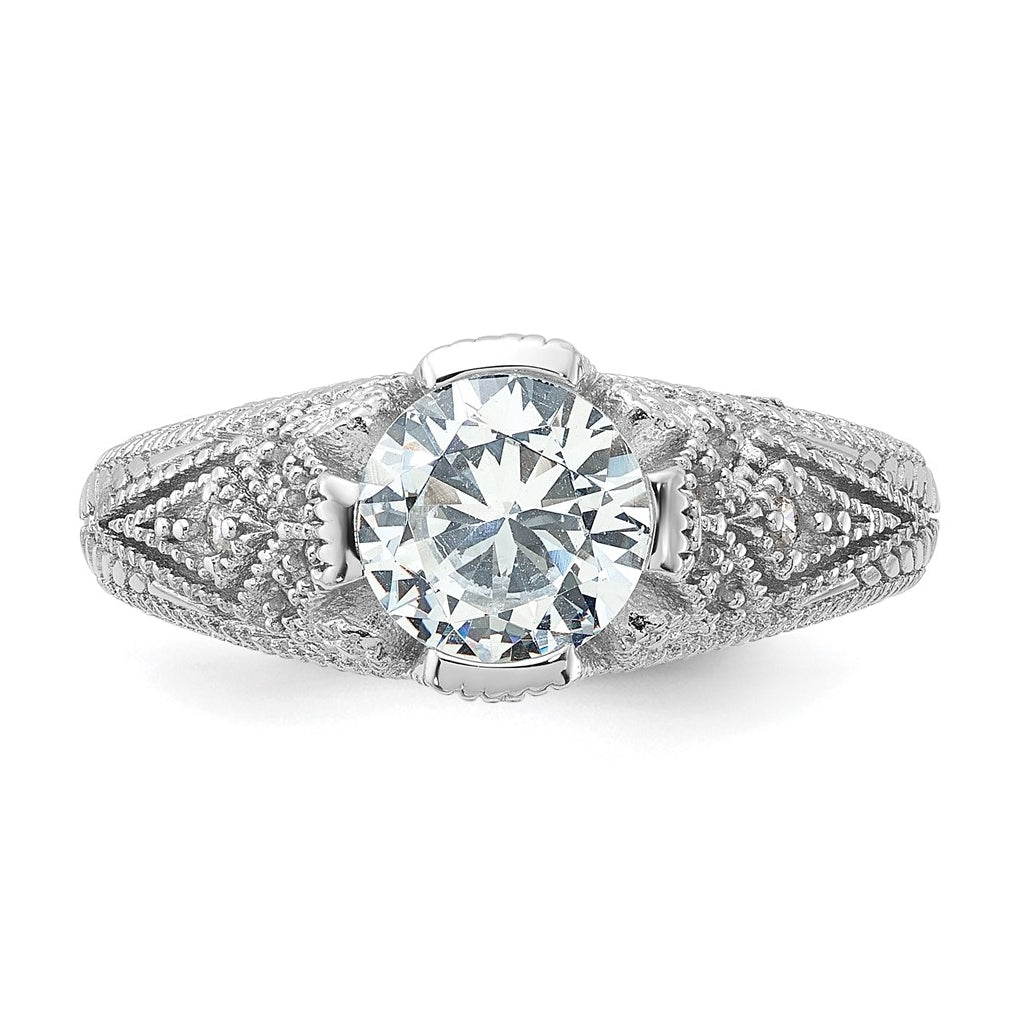 Sterling Silver Rhodium-plated Cubic Zirconia Antique Style Ring – Elegant Jewelry Gift for Birthday, Anniversary, Engagement, Wedding