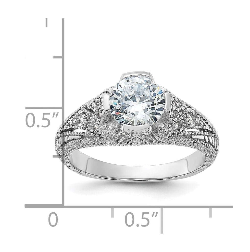 Sterling Silver Rhodium-plated Cubic Zirconia Antique Style Ring – Elegant Jewelry Gift for Birthday, Anniversary, Engagement, Wedding