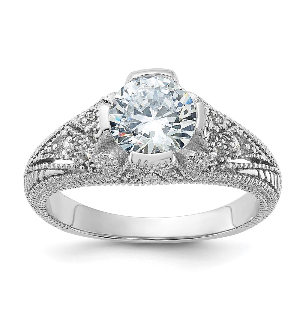 Sterling Silver Rhodium-plated Cubic Zirconia Antique Style Ring – Elegant Jewelry Gift for Birthday, Anniversary, Engagement, Wedding