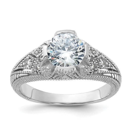 Sterling Silver Rhodium-plated Cubic Zirconia Antique Style Ring – Elegant Jewelry Gift for Birthday, Anniversary, Engagement, Wedding