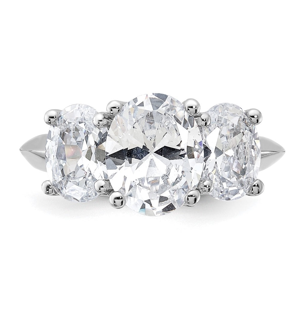Sterling Silver Rhodium-plated 3 Stone Cubic Zirconia Ring – Elegant Jewelry Gift for Birthday, Anniversary, Engagement, Wedding