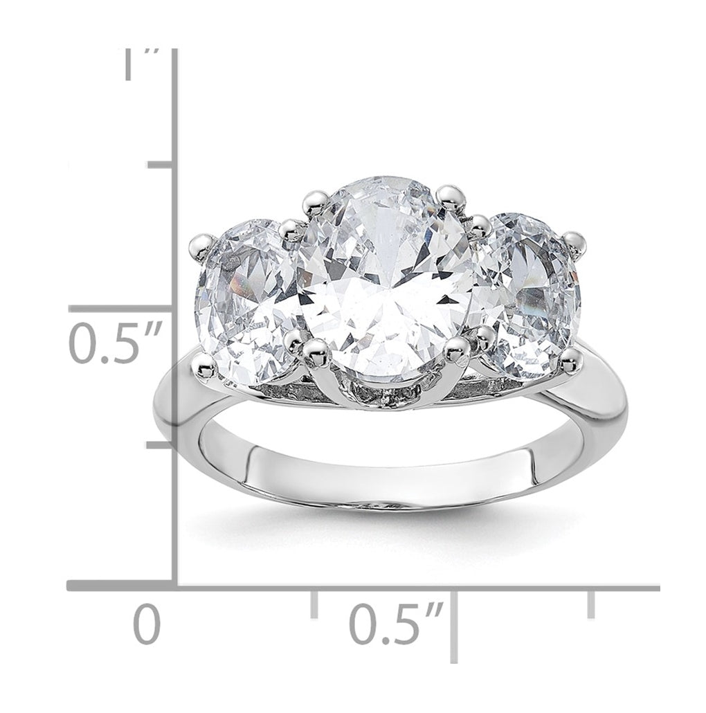 Sterling Silver Rhodium-plated 3 Stone Cubic Zirconia Ring – Elegant Jewelry Gift for Birthday, Anniversary, Engagement, Wedding