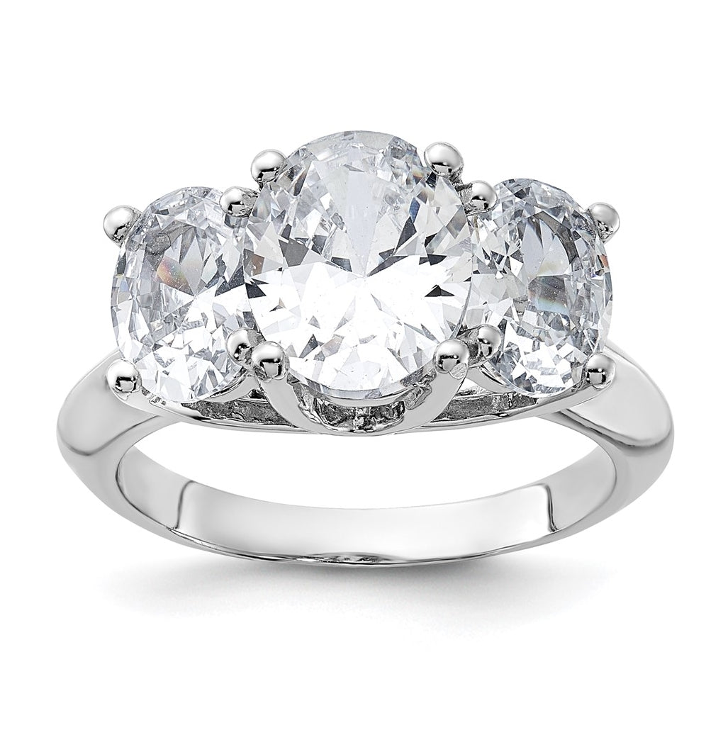 Sterling Silver Rhodium-plated 3 Stone Cubic Zirconia Ring – Elegant Jewelry Gift for Birthday, Anniversary, Engagement, Wedding