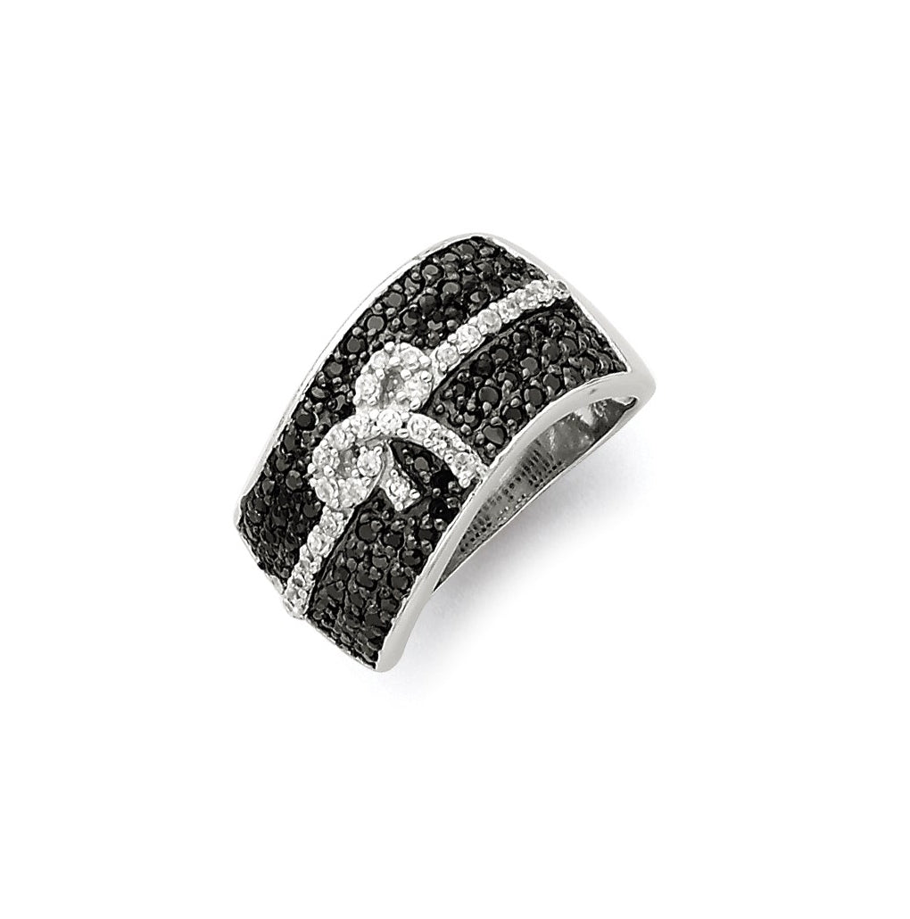 Sterling Silver Rhodium Black and White Cubic Zirconia Bow Ring – Elegant Jewelry Gift for Birthday, Anniversary, Engagement, Wedding