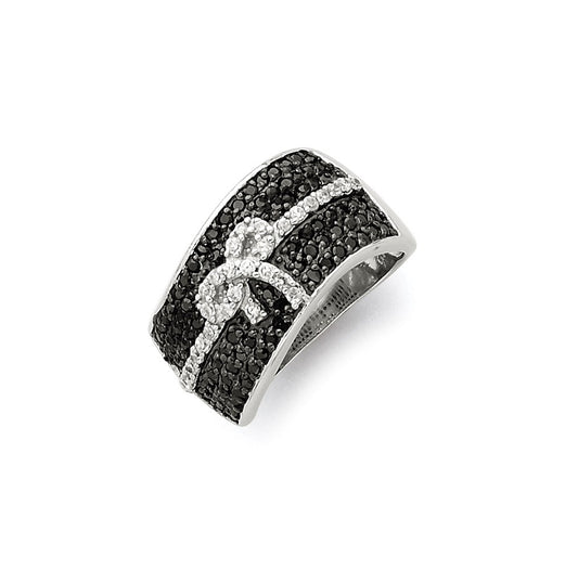 Sterling Silver Rhodium Black and White Cubic Zirconia Bow Ring – Elegant Jewelry Gift for Birthday, Anniversary, Engagement, Wedding
