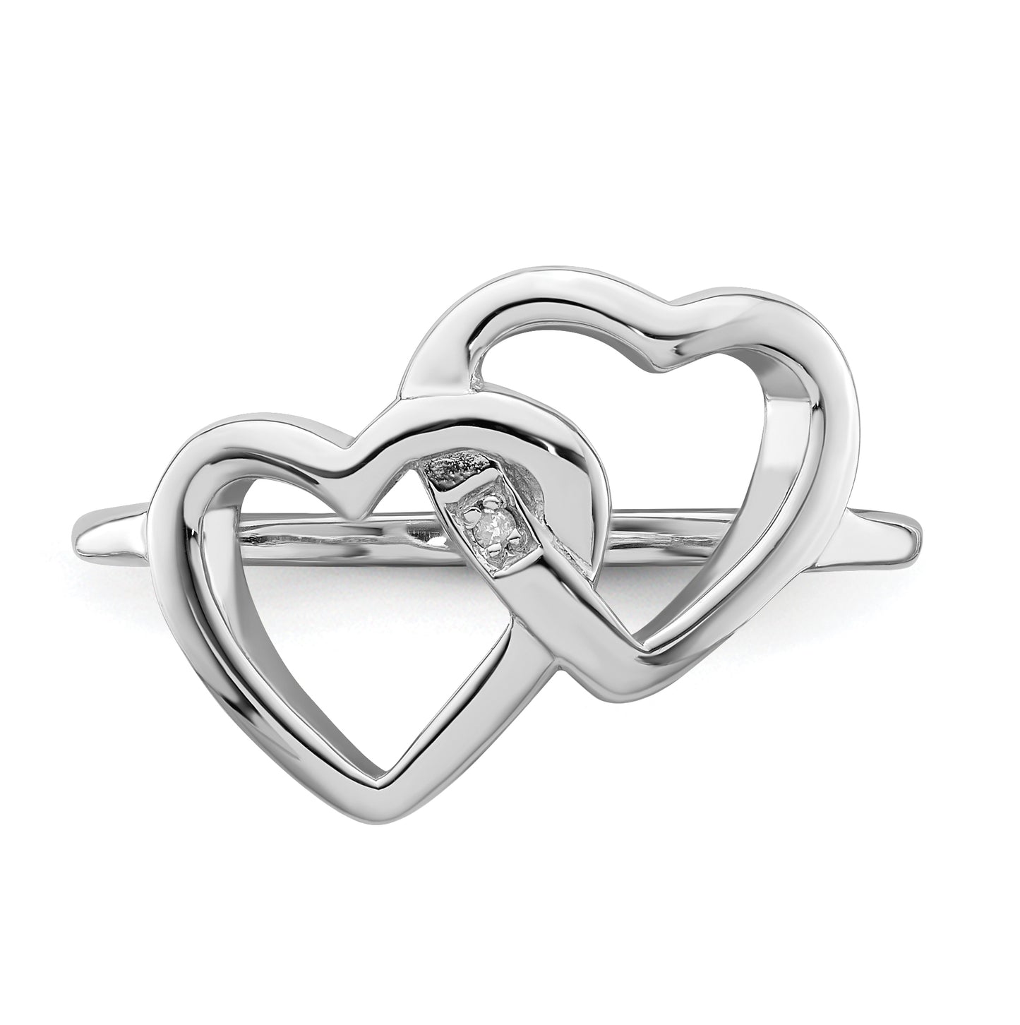 Sterling Silver Rhodium plated Diamond accent Intertwined Heart Ring, Size 8