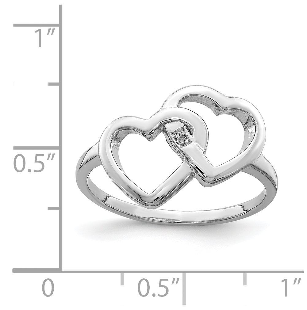 Sterling Silver Rhodium plated Diamond accent Intertwined Heart Ring, Size 6