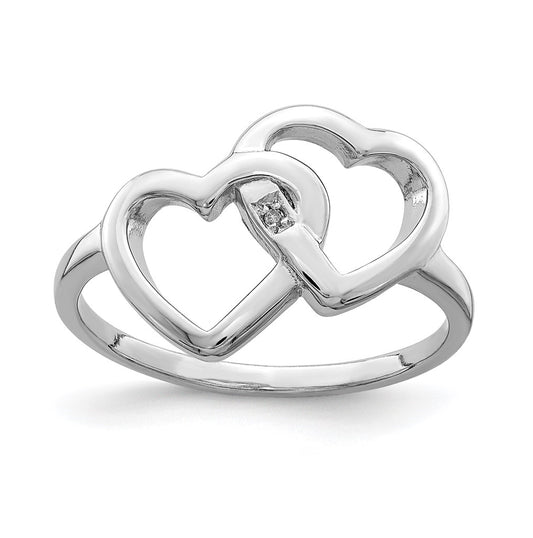 Sterling Silver Rhodium plated Diamond accent Intertwined Heart Ring, Size 6