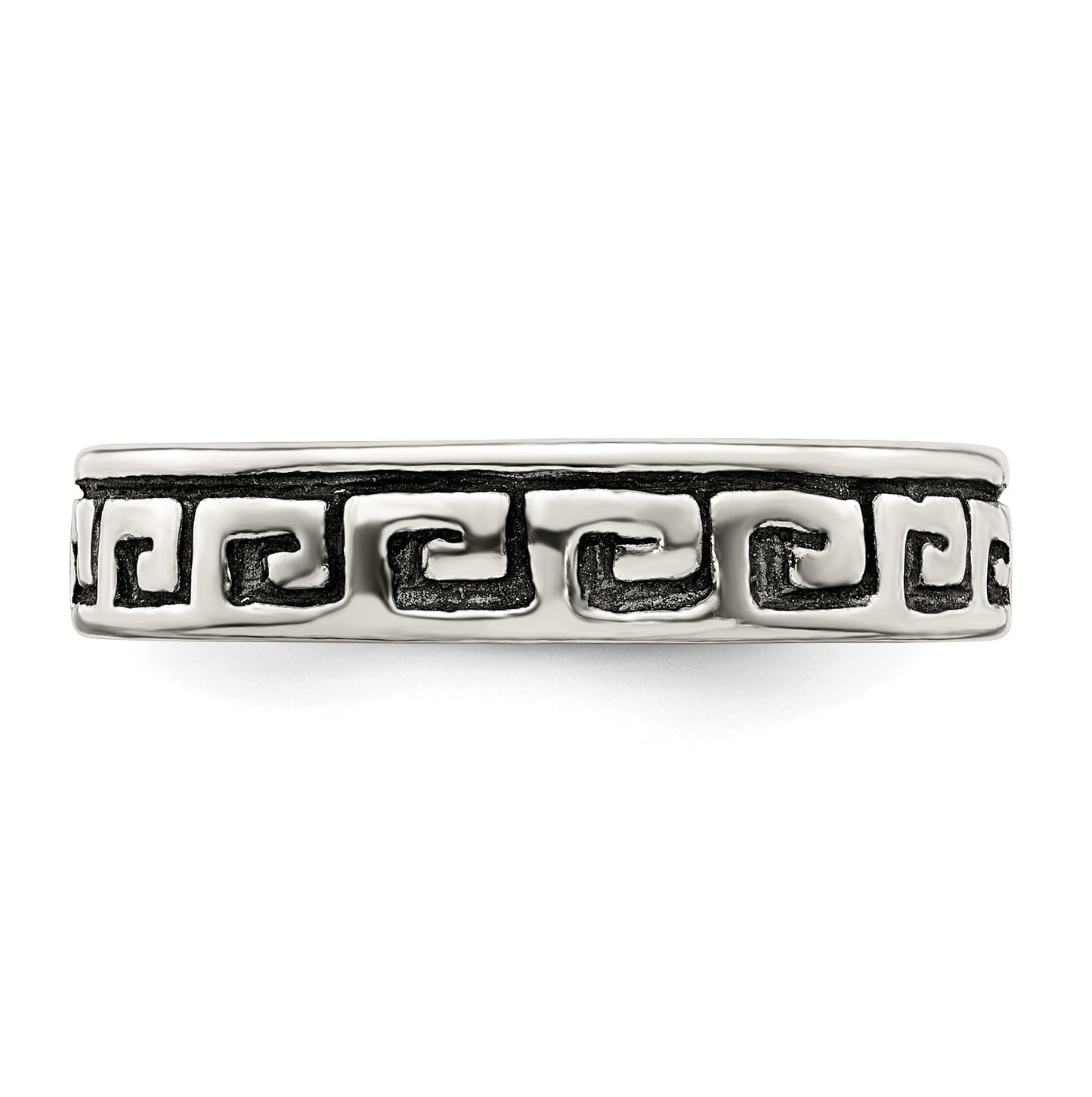 Sterling Silver Greek Key Antiqued Band, Size 7