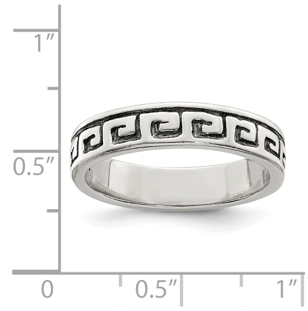 Sterling Silver Greek Key Antiqued Band, Size 7