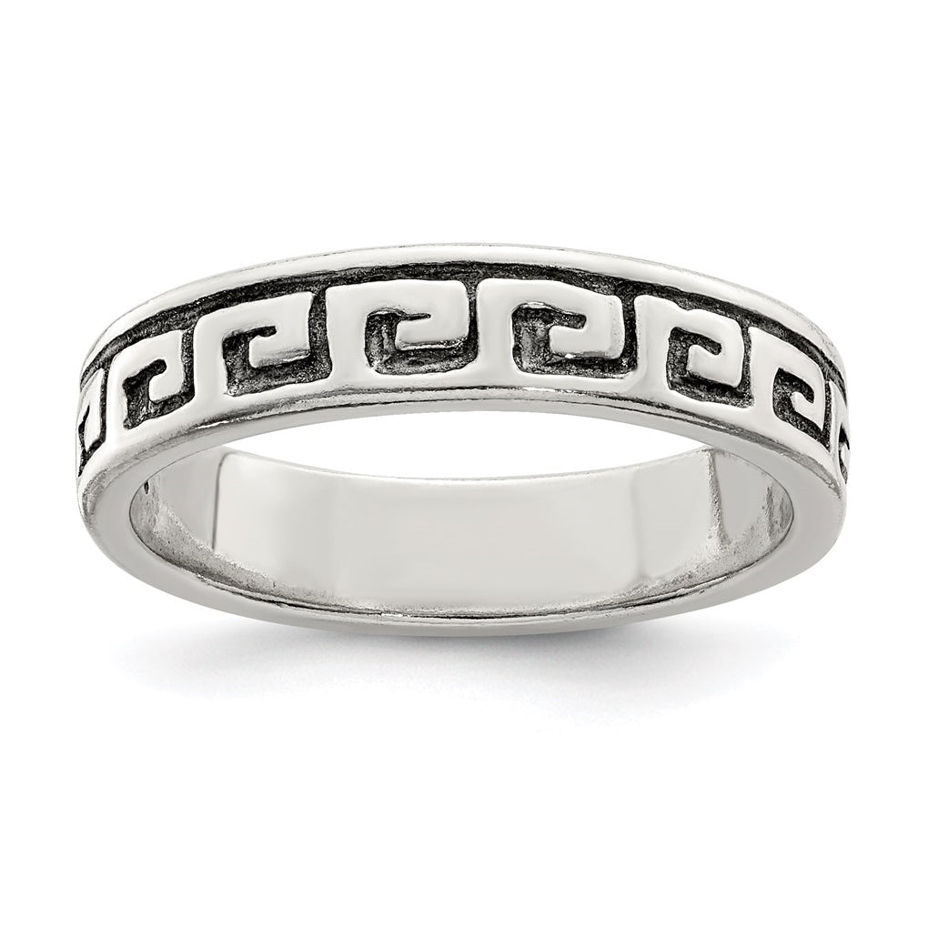 Sterling Silver Greek Key Antiqued Band, Size 7