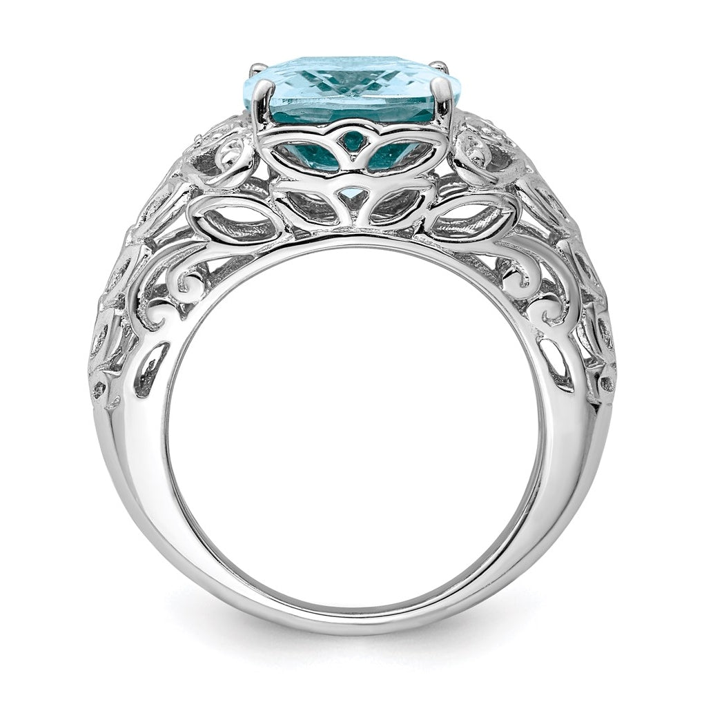 Sterling Silver Rhodium Sky Blue Topaz & Diamond Ring – Elegant Jewelry Gift for Birthday, Anniversary, Engagement, Wedding