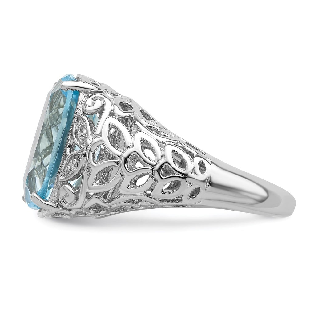 Sterling Silver Rhodium Sky Blue Topaz & Diamond Ring – Elegant Jewelry Gift for Birthday, Anniversary, Engagement, Wedding