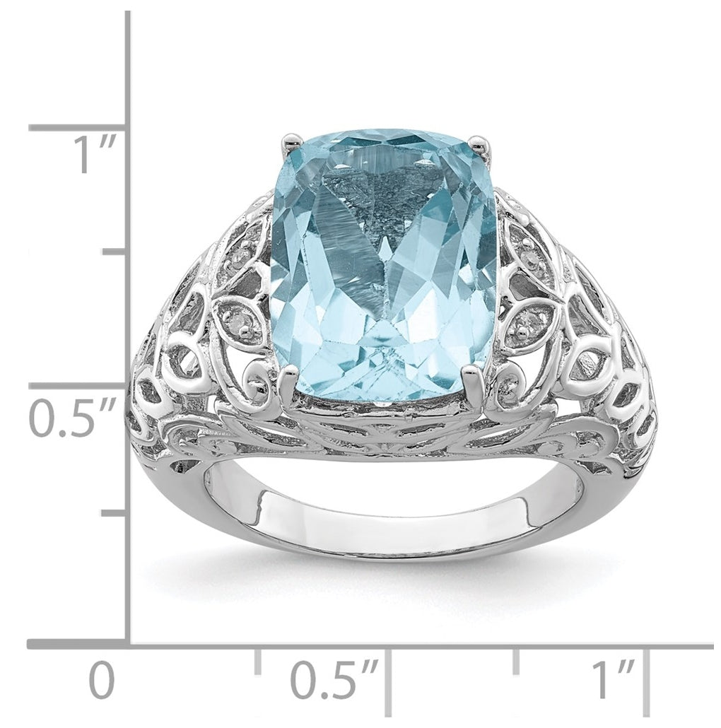 Sterling Silver Rhodium Sky Blue Topaz & Diamond Ring – Elegant Jewelry Gift for Birthday, Anniversary, Engagement, Wedding