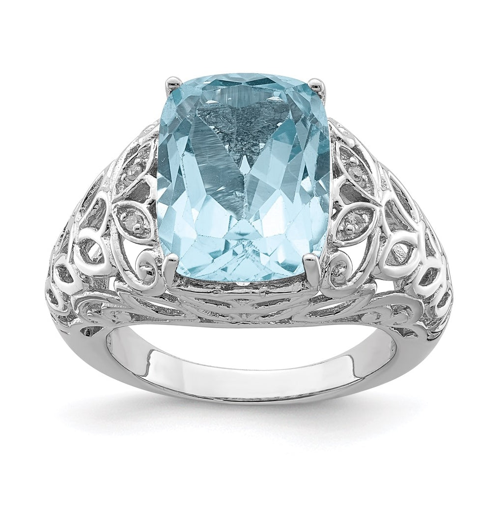 Sterling Silver Rhodium Sky Blue Topaz & Diamond Ring – Elegant Jewelry Gift for Birthday, Anniversary, Engagement, Wedding