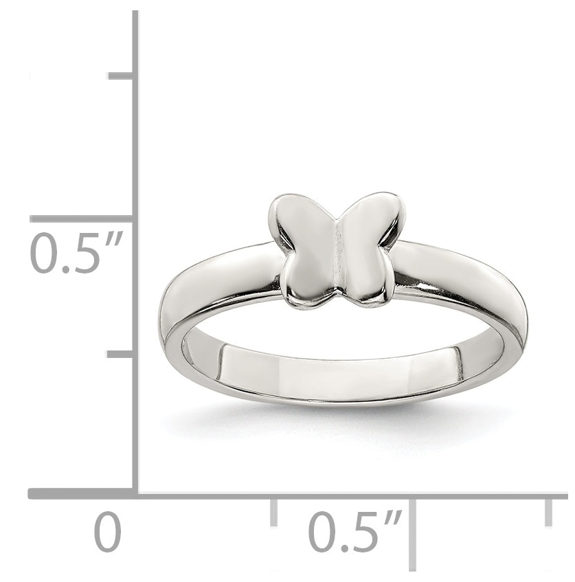 Sterling Silver Rhodium plated Polished Butterfly Children's Ring, Size 4