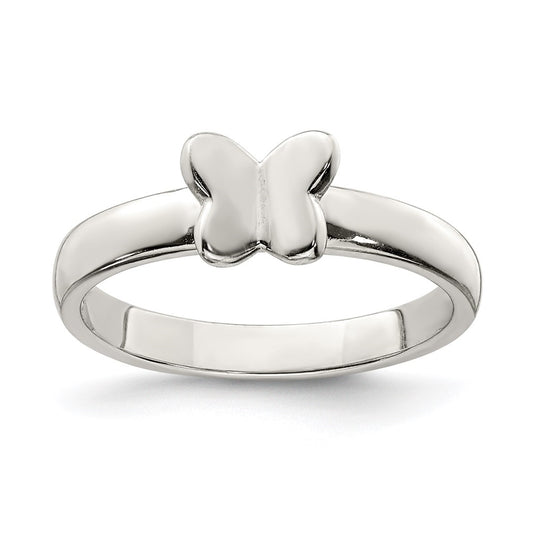 Sterling Silver Rhodium plated Polished Butterfly Children's Ring, Size 3