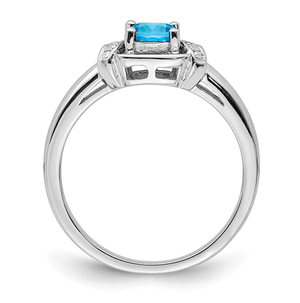 Sterling Silver Rhodium Diamond & Light Blue Topaz Ring – Elegant Jewelry Gift for Birthday, Anniversary, Engagement, Wedding
